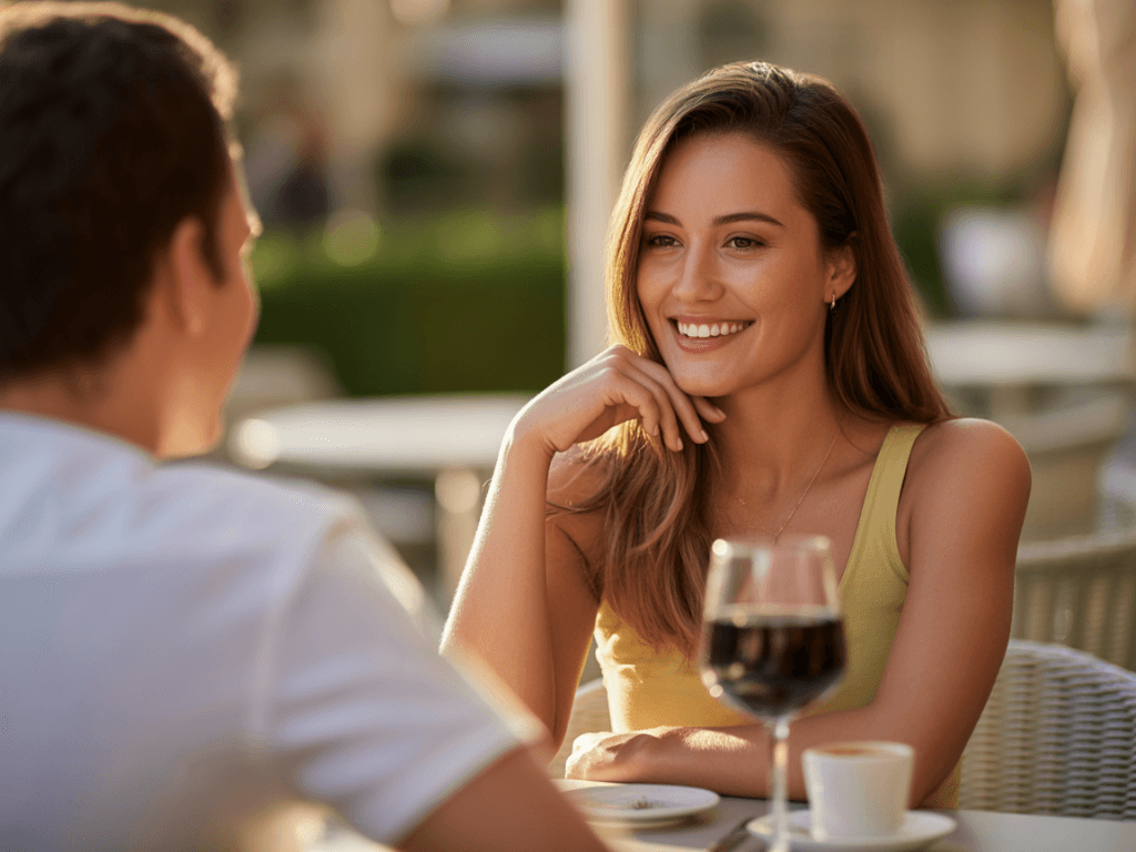 happy woman on date